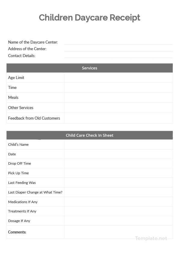 daycare payment receipt template