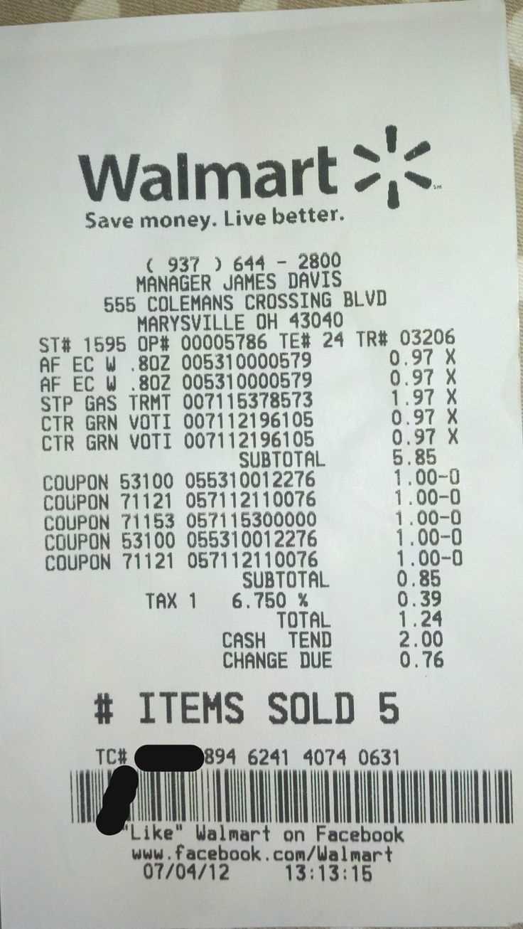 template for walmart receipt