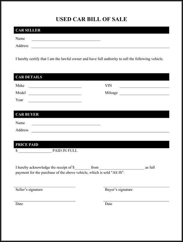 private car sale receipt template word