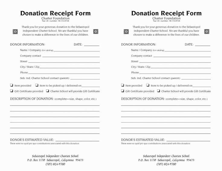 Non profit item donation receipt template