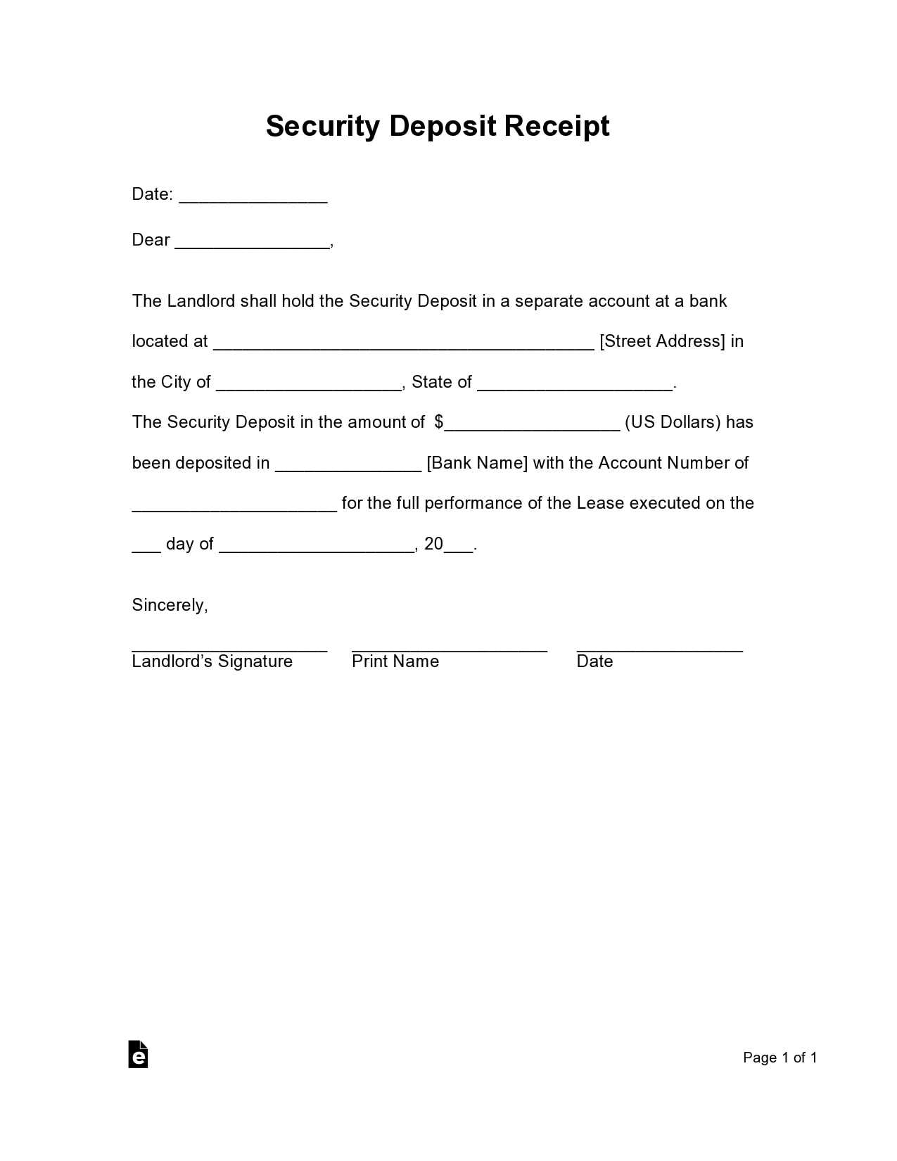 key deposit receipt template