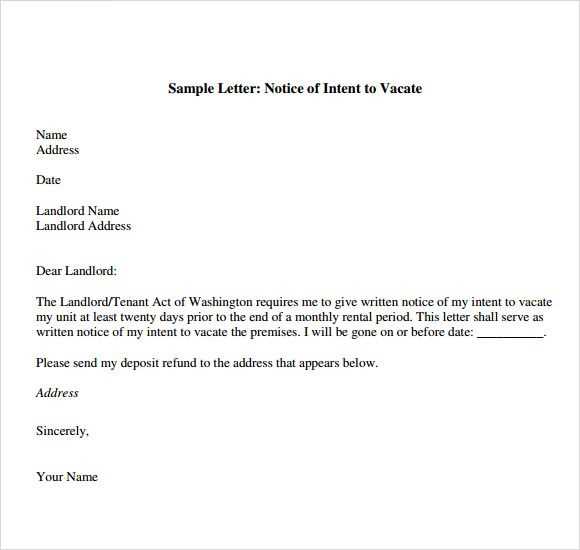 landlord receipt of notice to vacate template