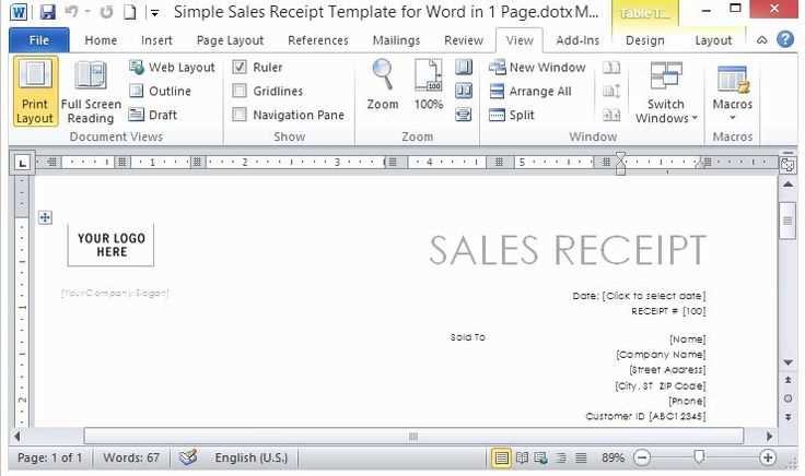 does microsoft word have a receipt template