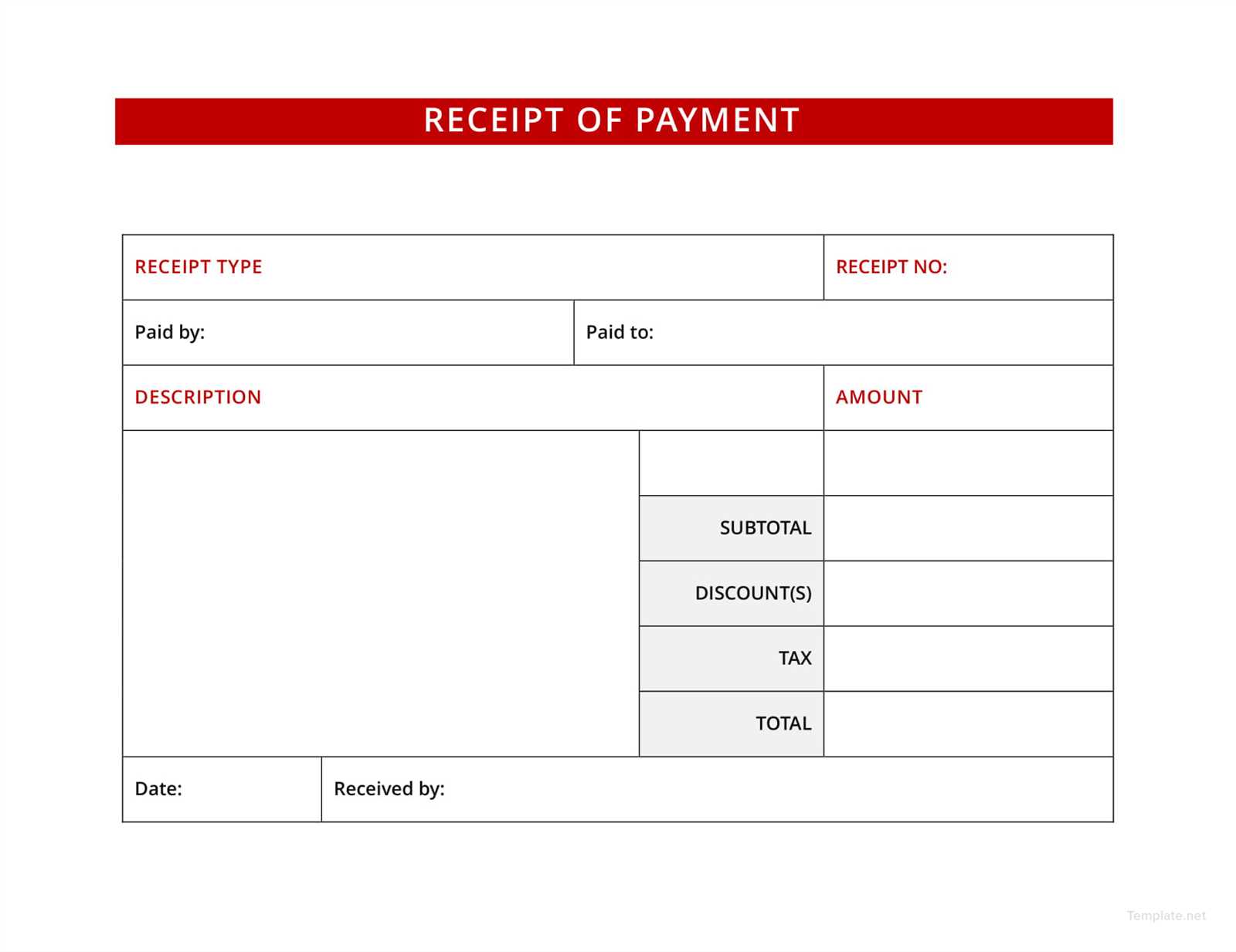 List of payments receipts template free