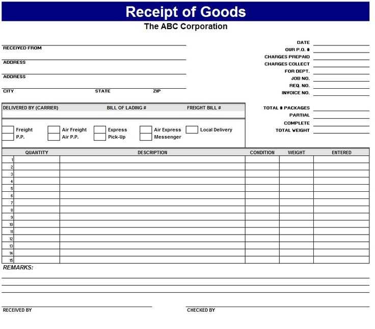 list of receipts template