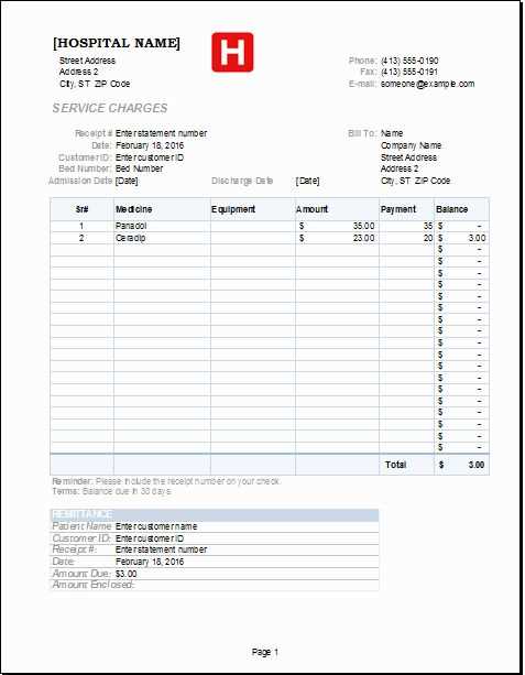 medical receipt template xls