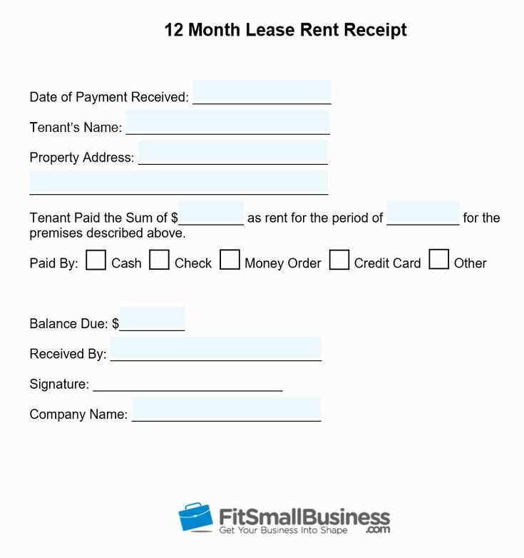 Monthly rent payment receipt template