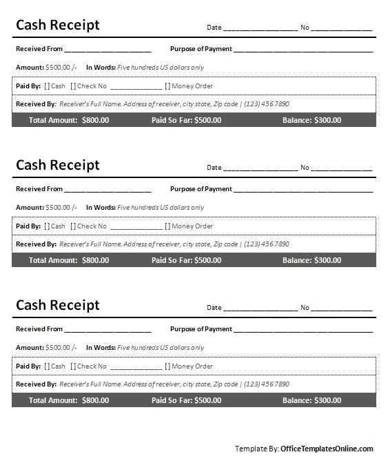 cash received receipt template word