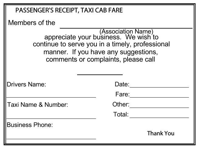 cab receipt template india