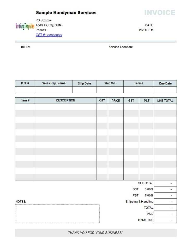 handyman receipt template