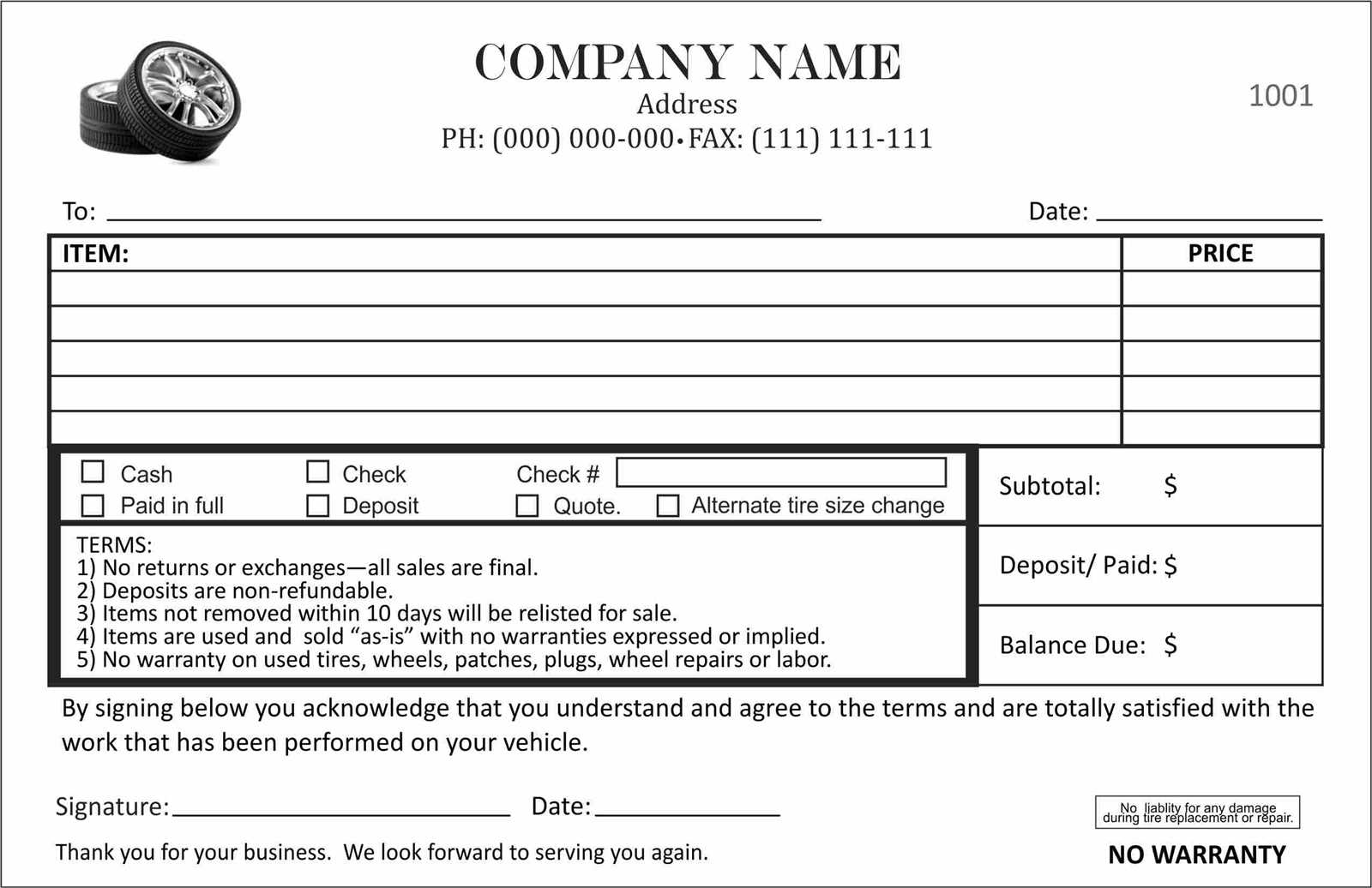 printer repair receipt template