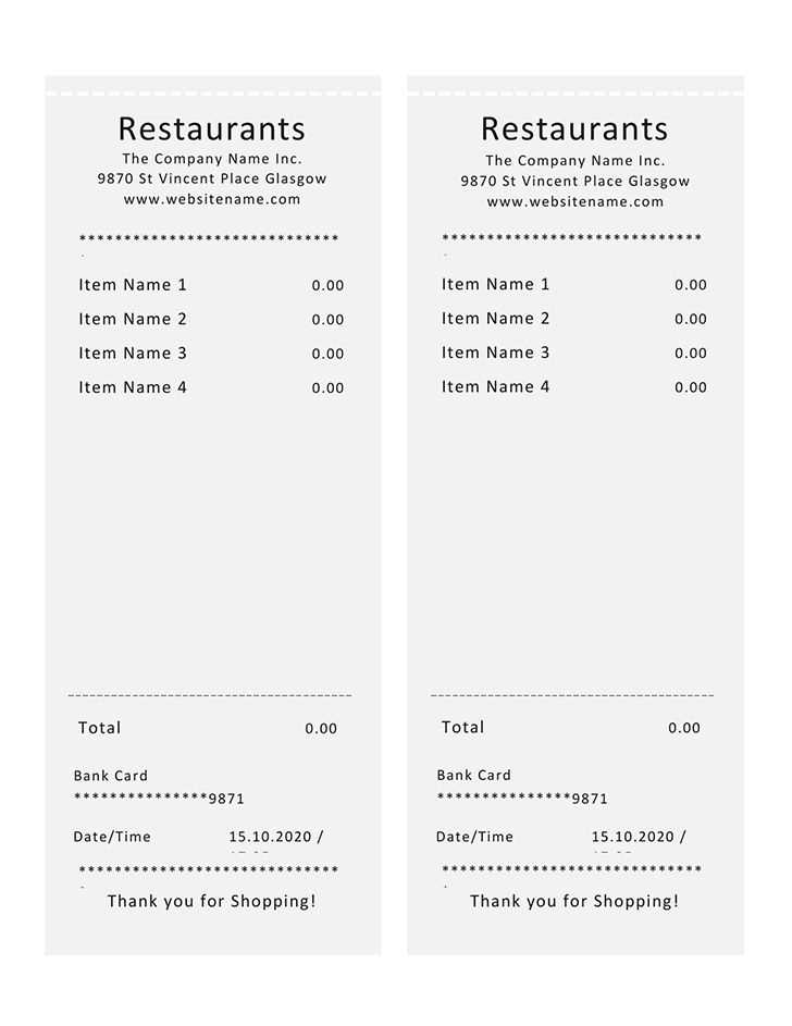 generic receipt template restaurant