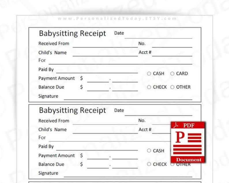 child care receipt template