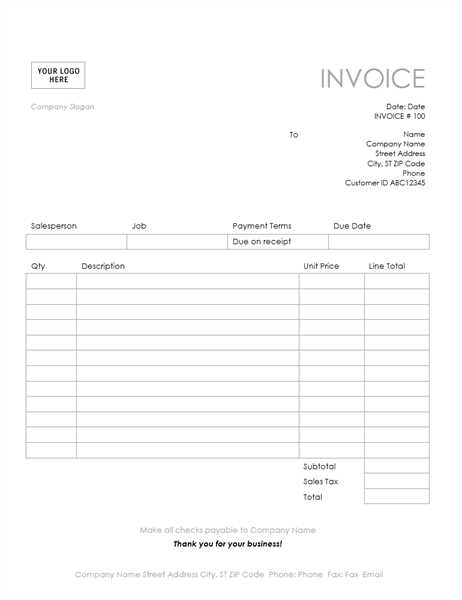 template for a invoice receipt