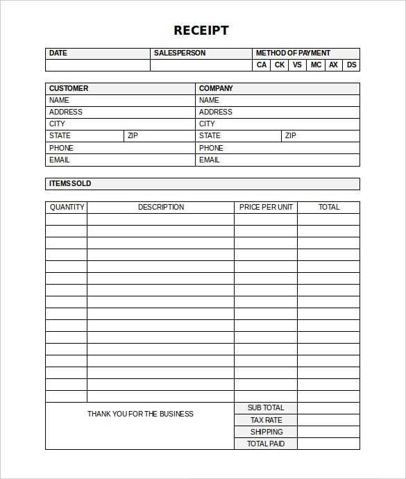 list of payments receipts template free