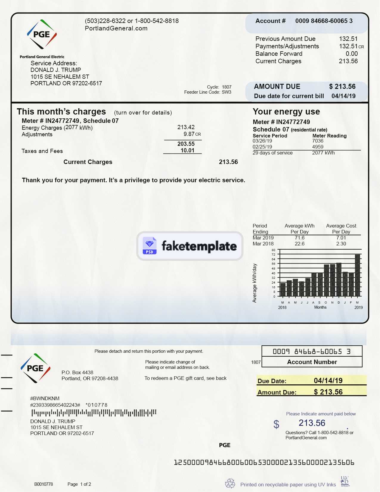 southern california utility bill receipt template