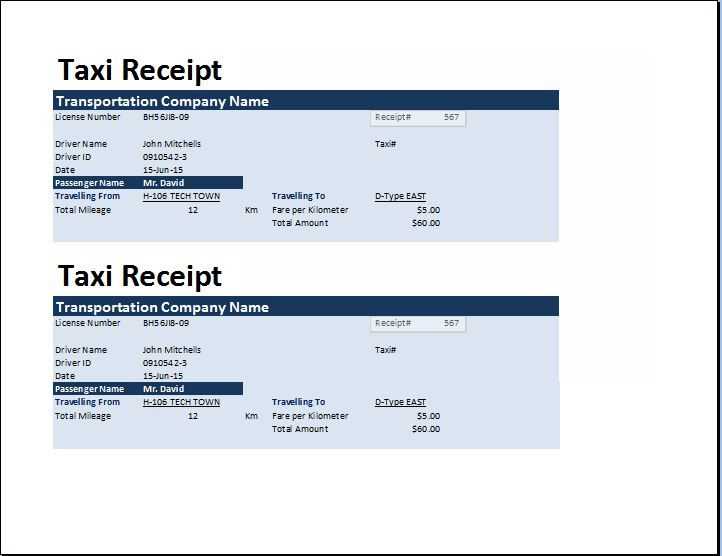 printable taxi receipt template