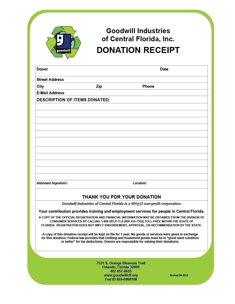 nonprofit monetary donation receipt template