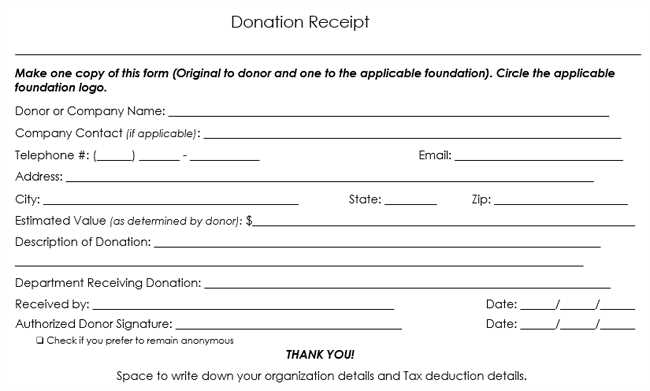 Nonprofit monetary donation receipt template