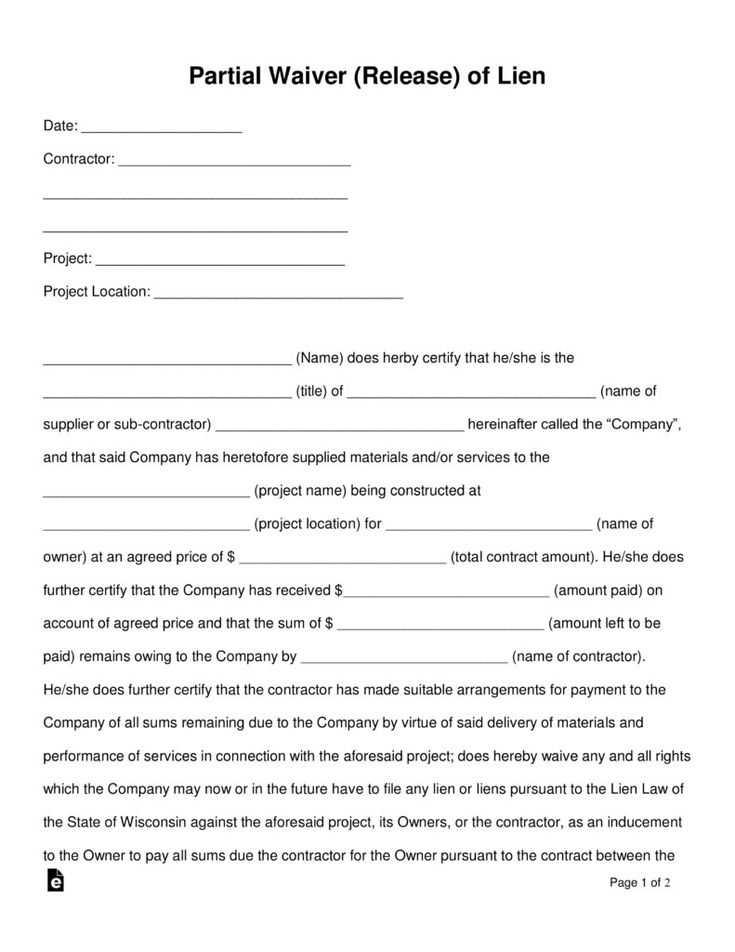 partial lien waiver upon receipt of payment template