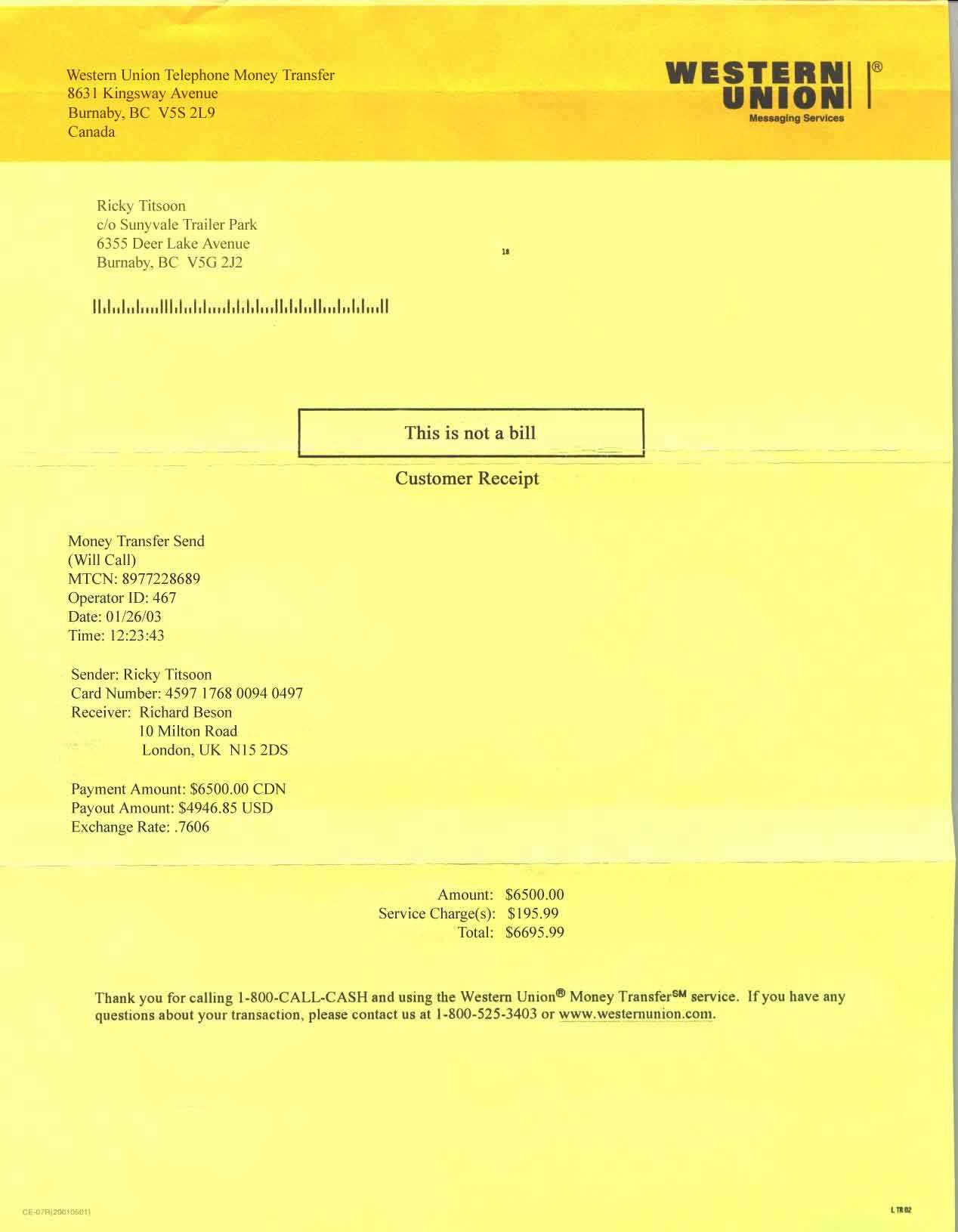 western union payment receipt template