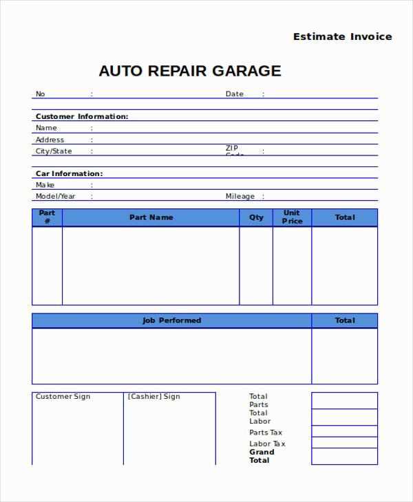 automotive service receipt template