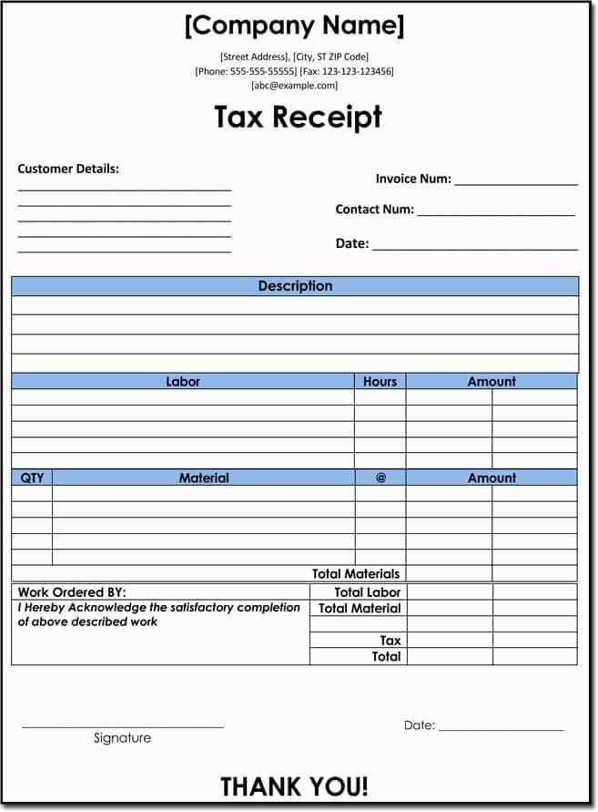 tax receipt excel template