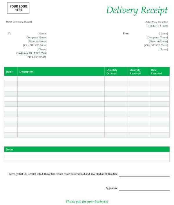 free delivery receipt template