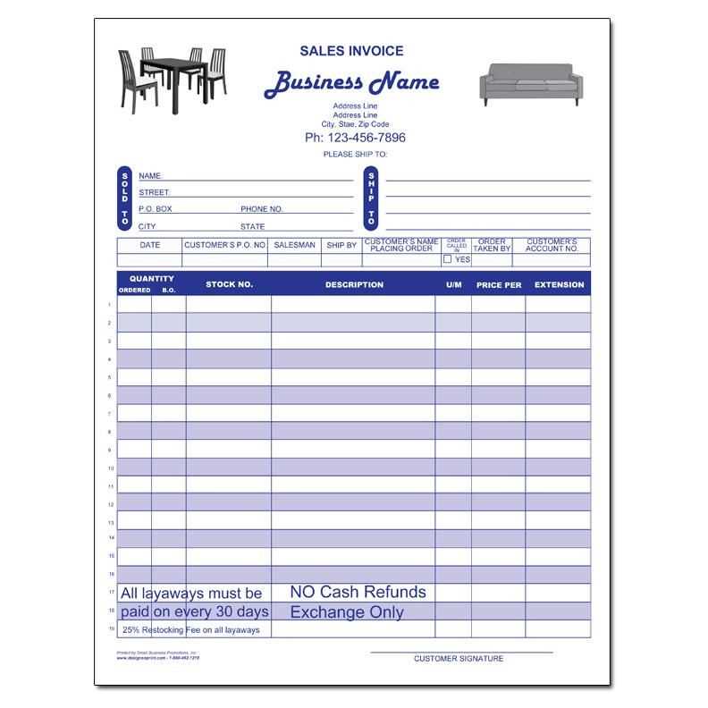 templates for furniture receipt