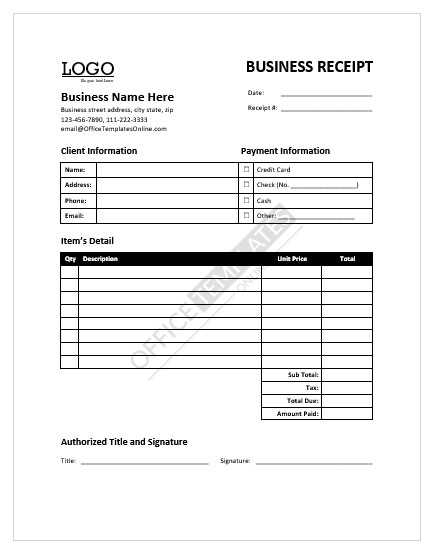 electronic receipt template word