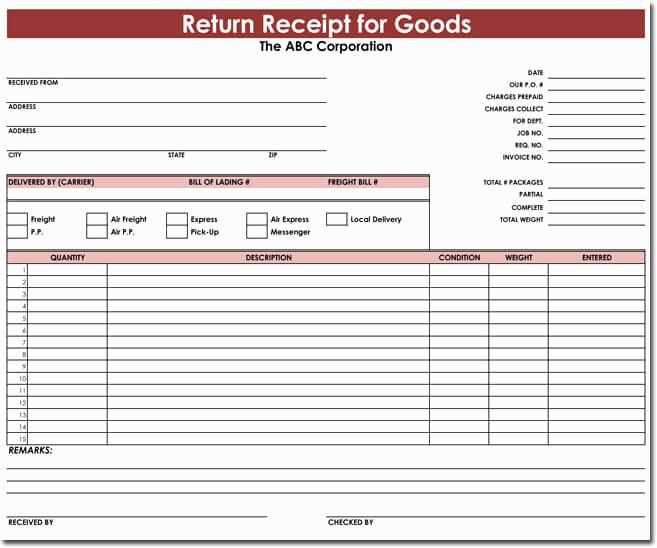 return receipt printer template