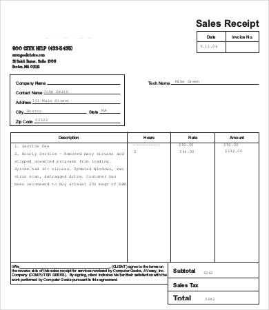 free templates for sales receipts