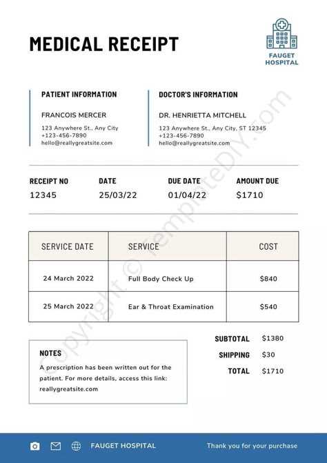 medical receipt template xls