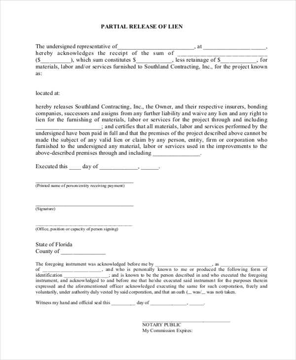 partial lien waiver upon receipt of payment template