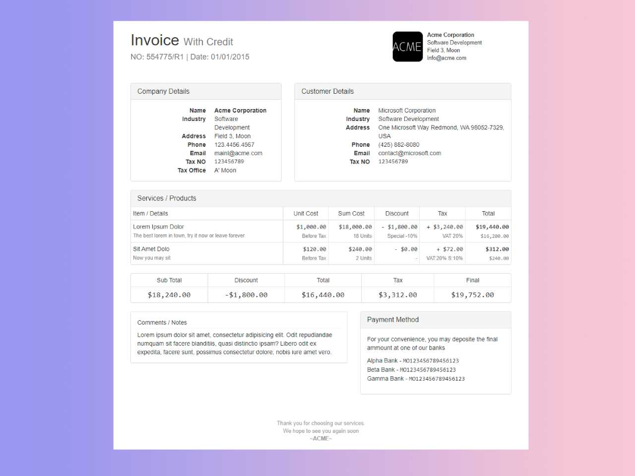 payment receipt html template code