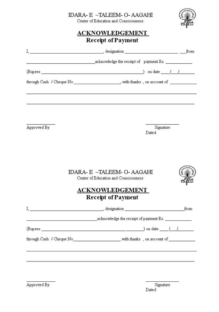payment receipt template letter