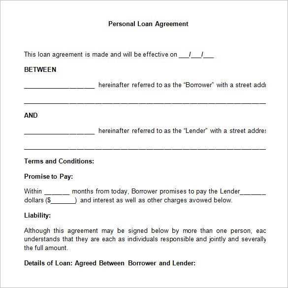 personal loan agreement receipt template