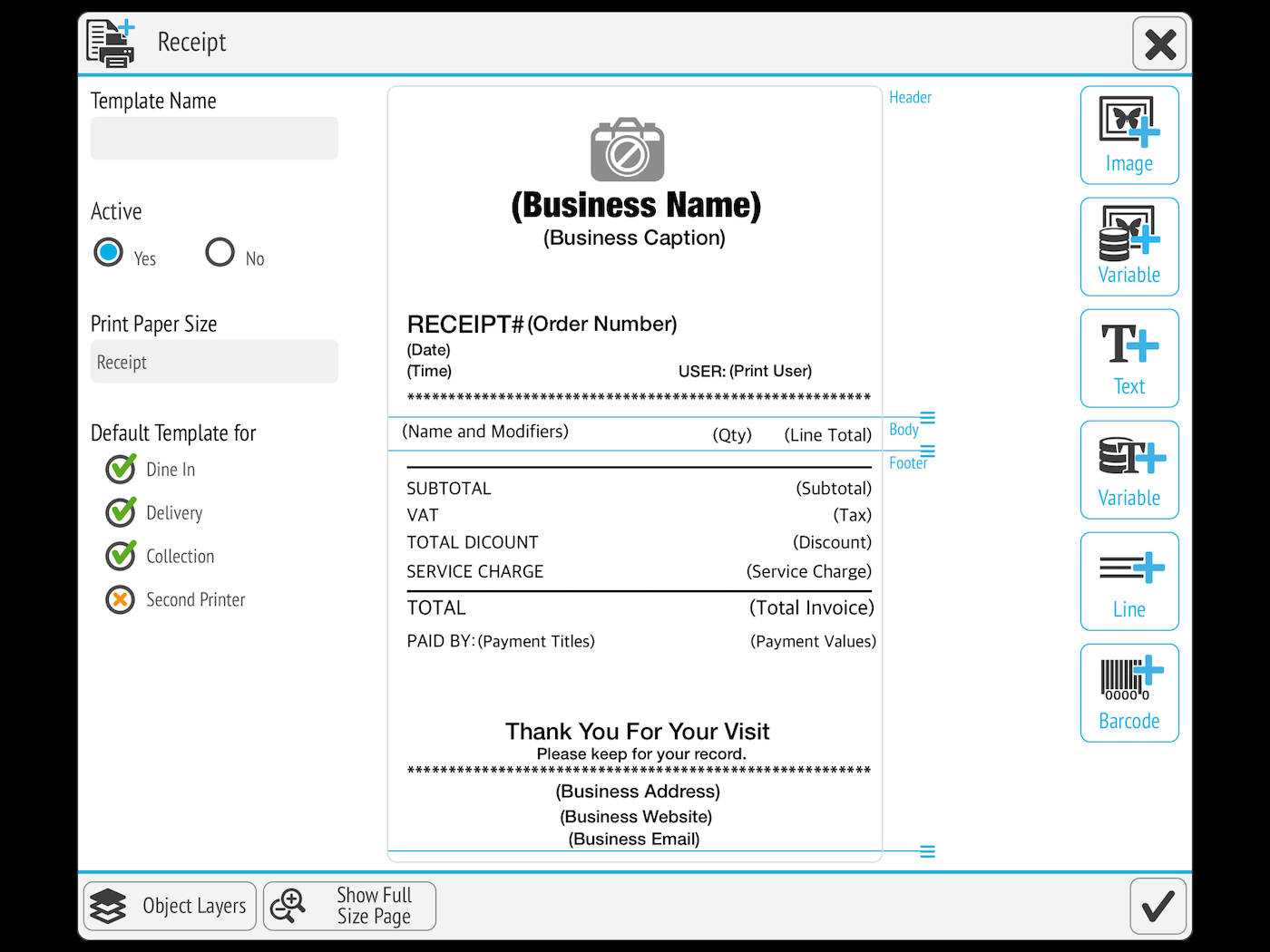 pos receipt printer template