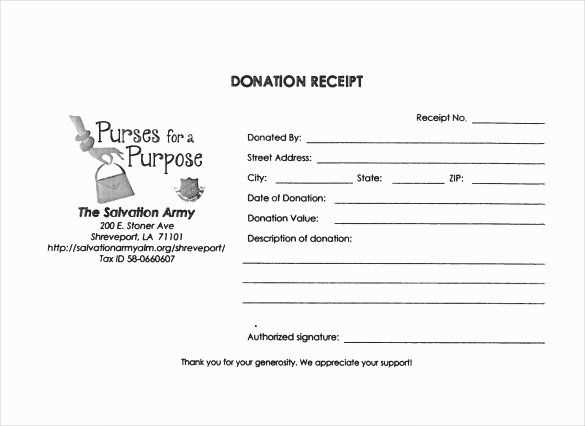 printable silent auction donation tax receipt template