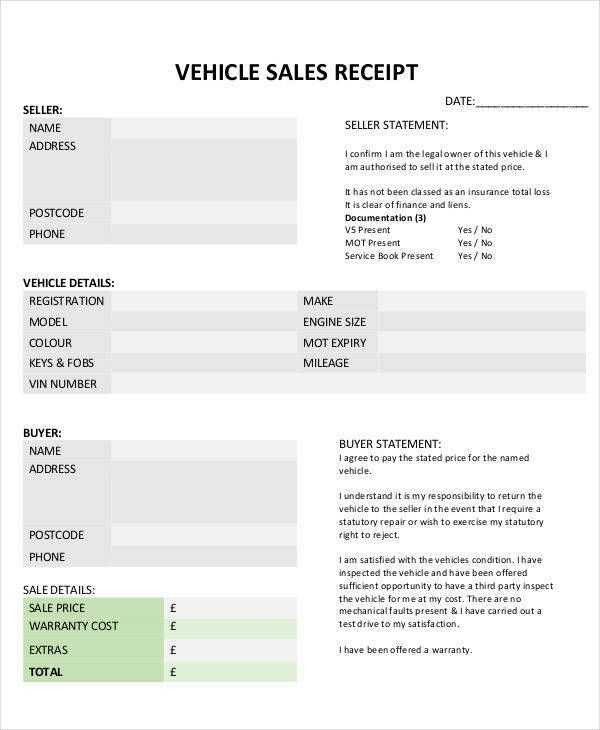 private car sale receipt template australia pdf