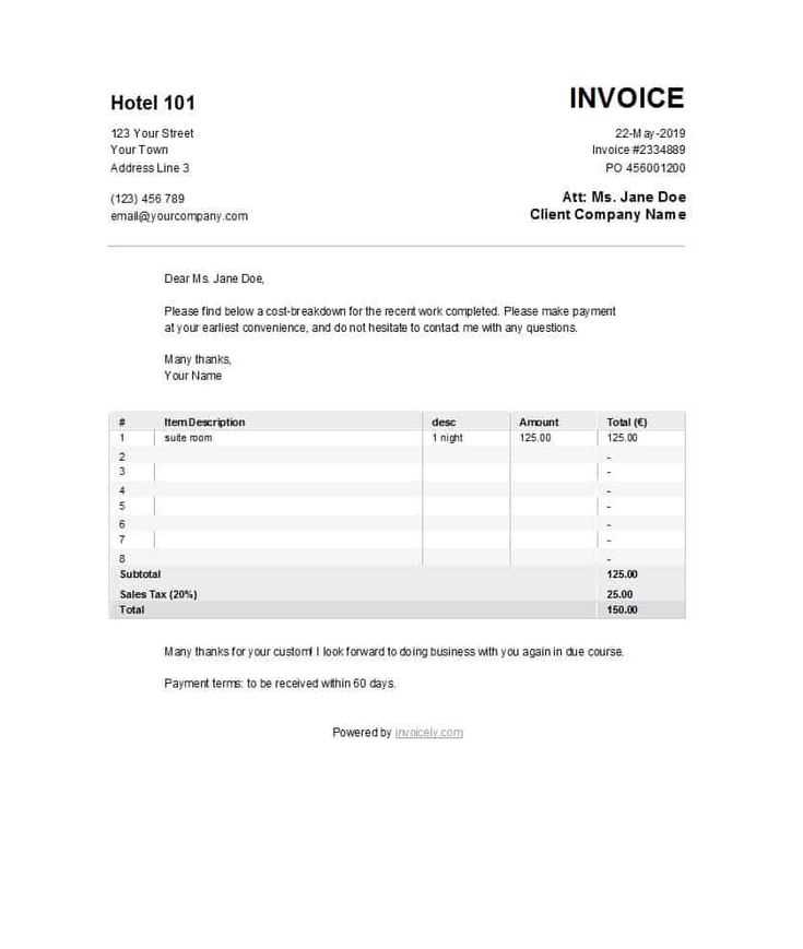 hotel room receipt template