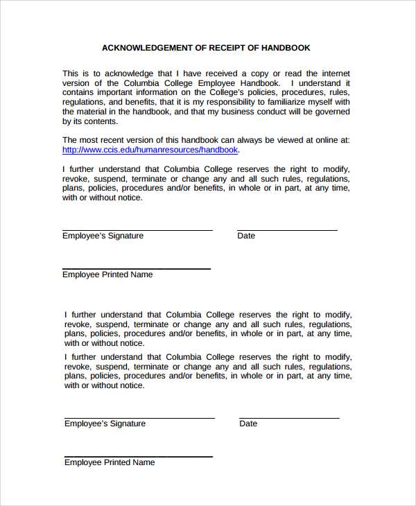 acknowledgement of documents receipt template