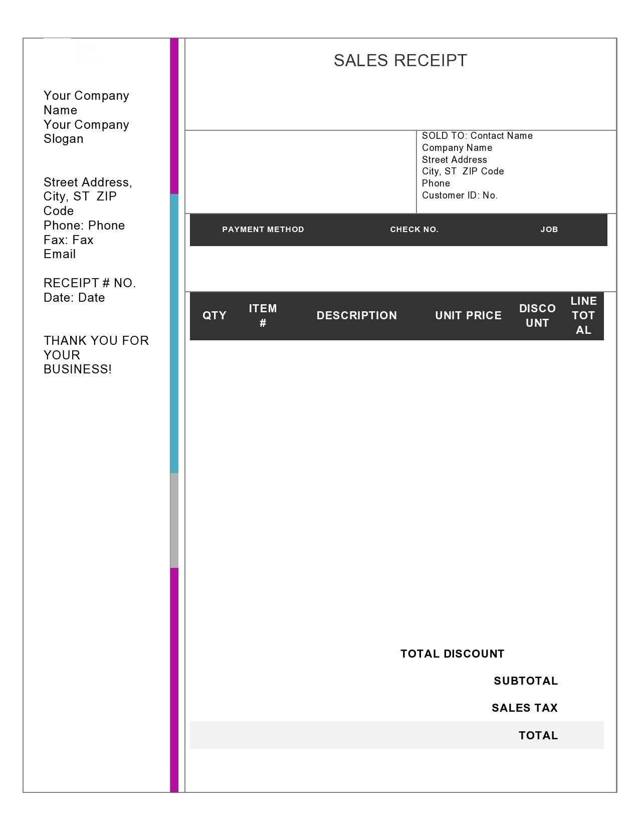 purchase receipt template excel