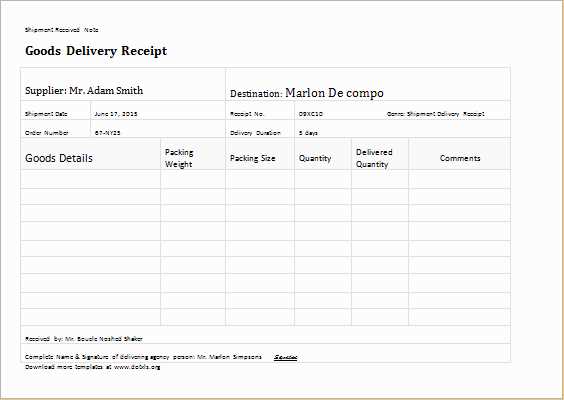 purchase receipt template excel