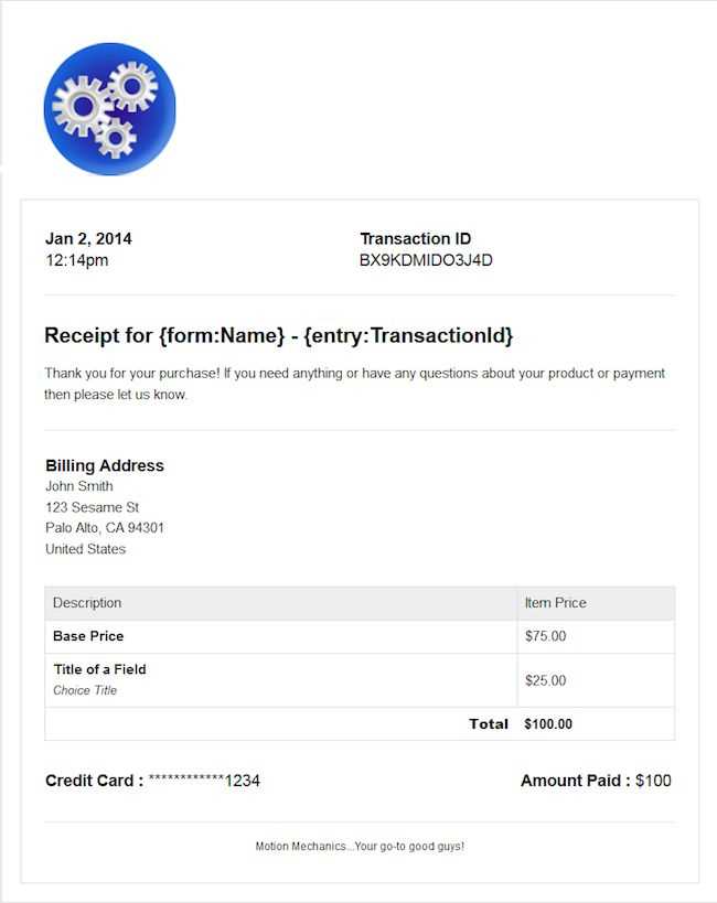 receipt confirming payment template