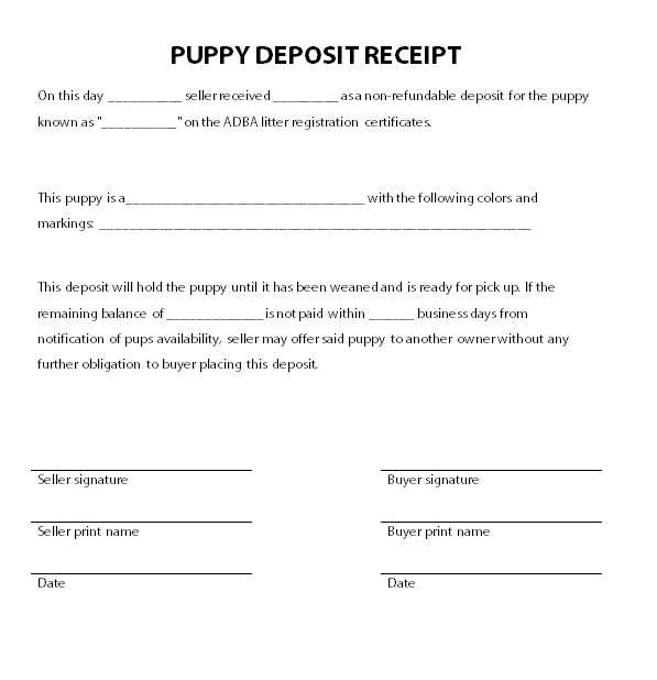 receipt for deposit of dog template