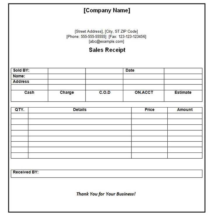 receipt for items received template word