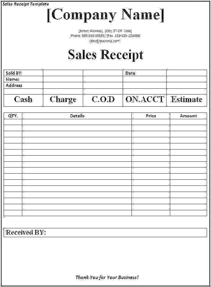 receipt for purchase template