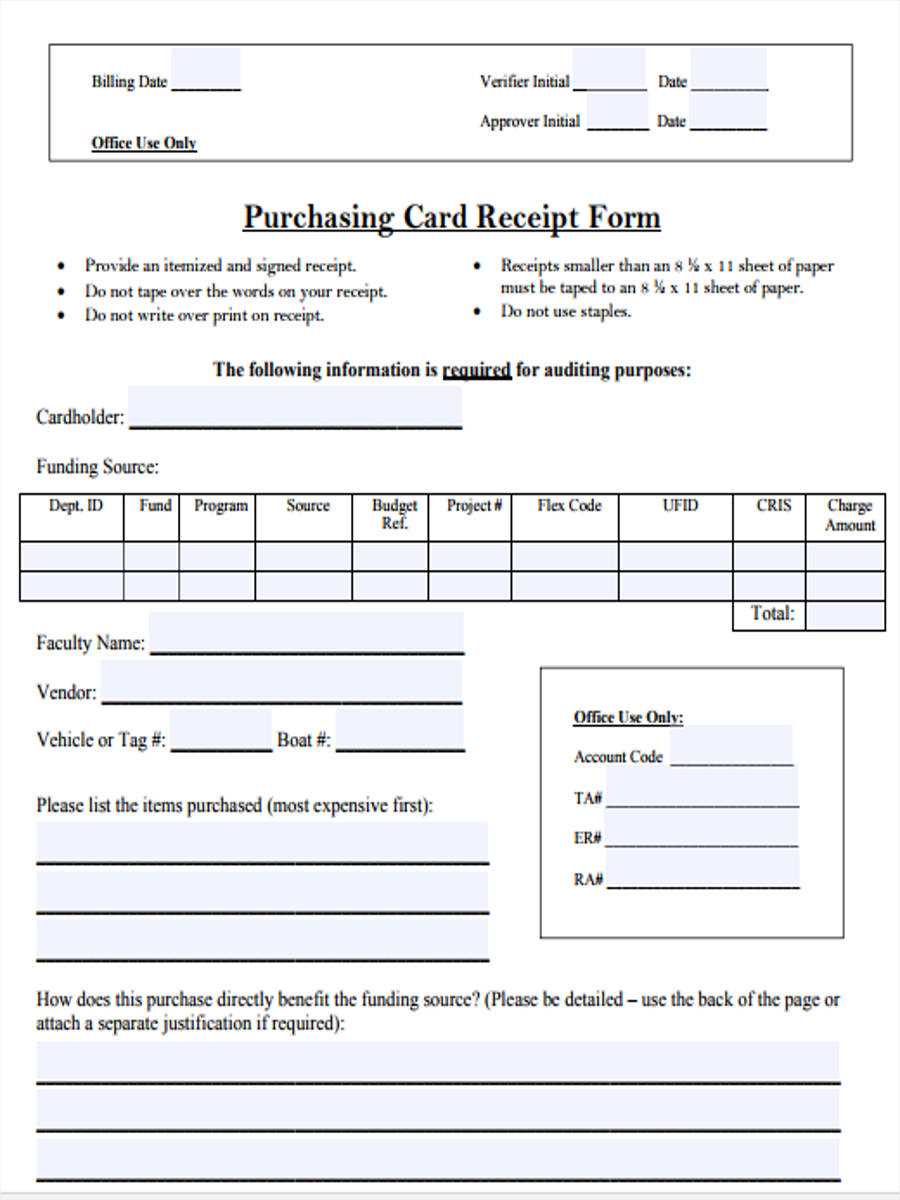 receipt for purchase template