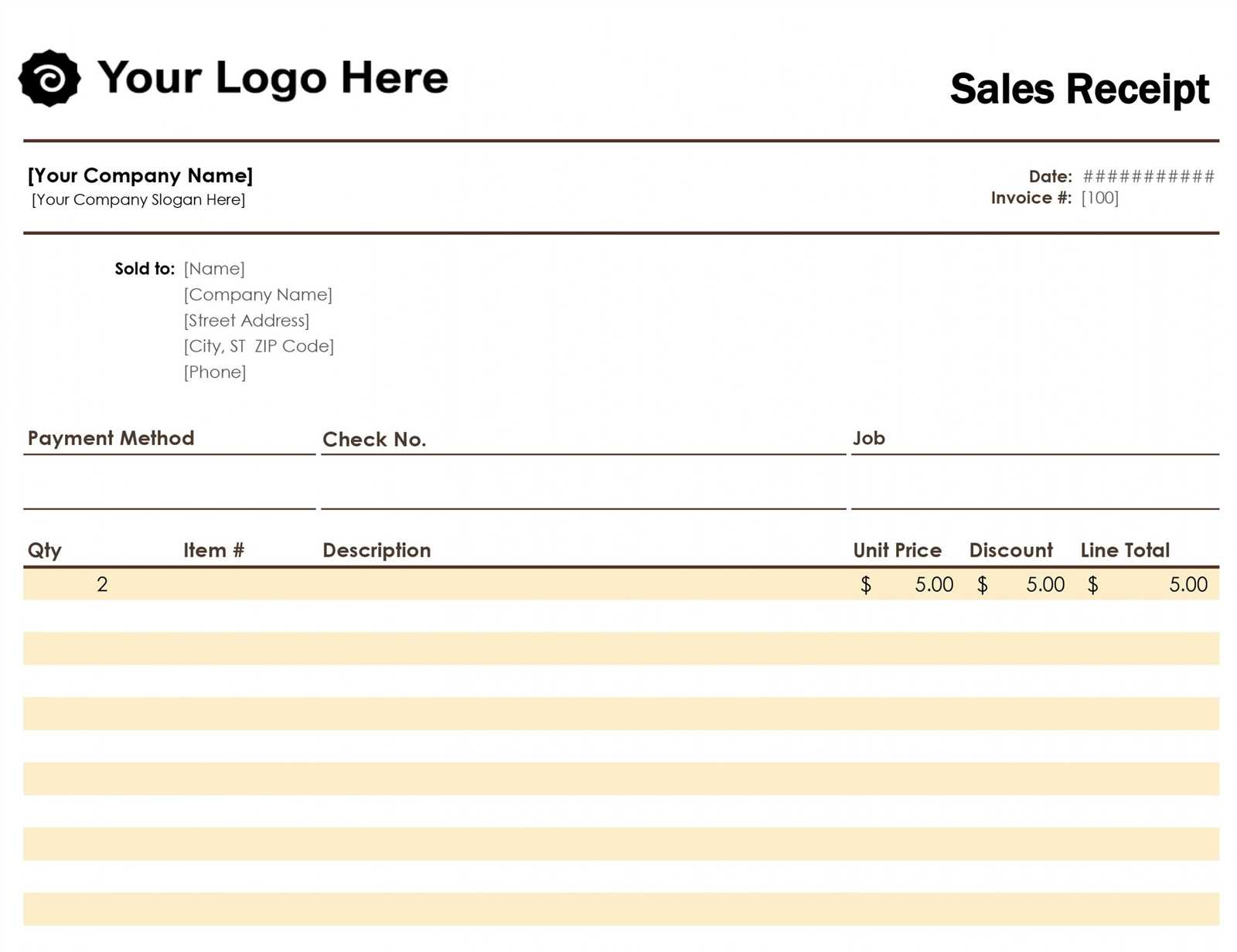 receipt of goods form template xls